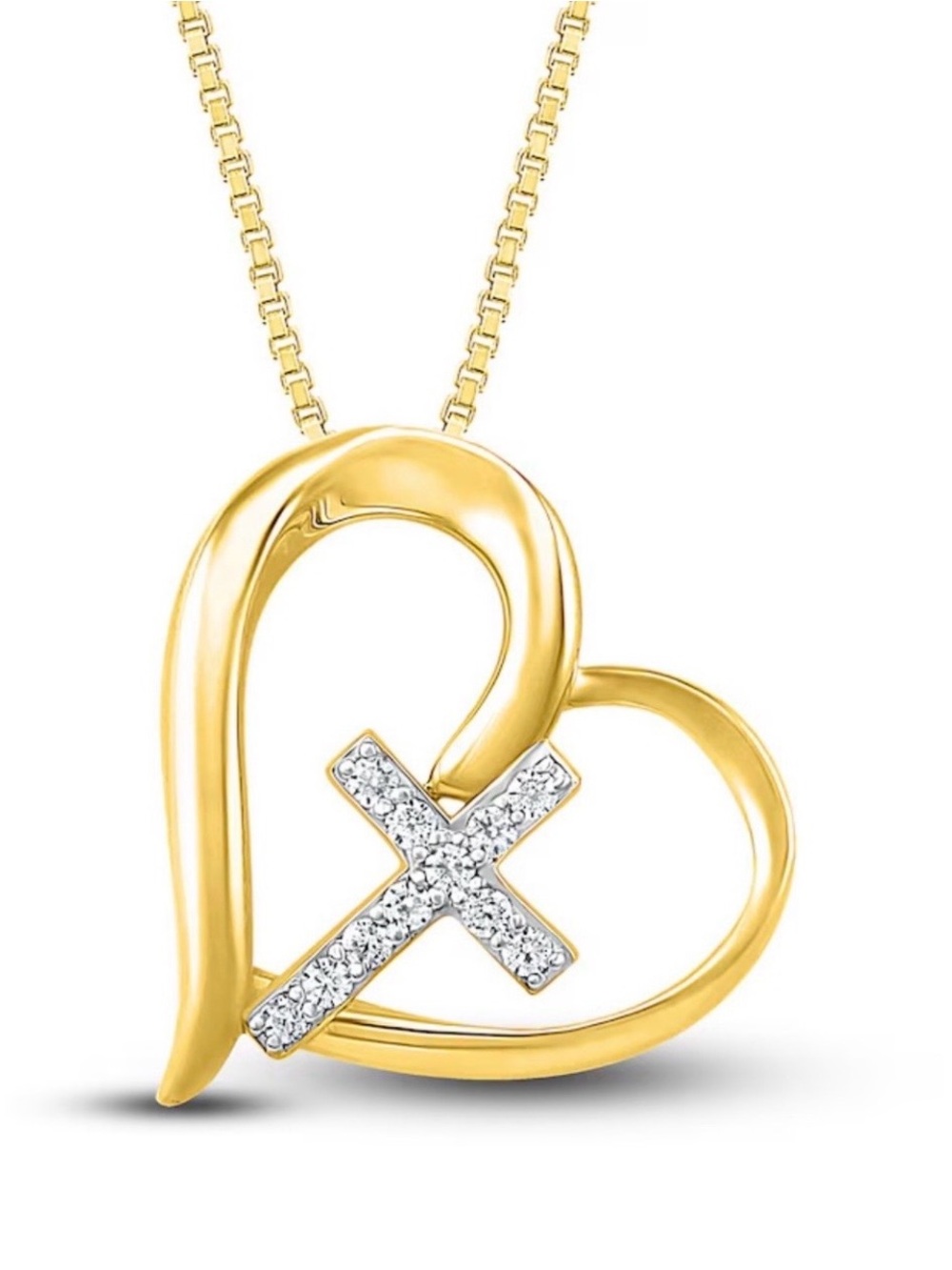 Authentic Pandora Gold Heart Pendant with Pavé Cross Accent Necklace